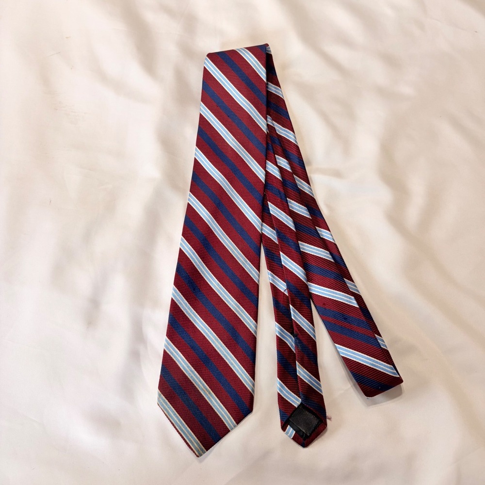 Brooks Brothers Mens Silk Tie Burgundy Navy Blue Light Blue Striped Rep Necktie